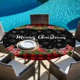 thumbnail image 6 of Red Plaid Christmas Round Tablecloth, Fitted Table Cover with Elastic for 45"-54" Round Tables, Xmas Snowflake Botanical Poinsettia Table Cloth Outdoor Indoor Dinning Party Waterproof Tablecloths, 6 of 7