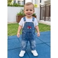 thumbnail image 4 of RUINIXCW Toddler Baby Boy Denim Overalls Tractor Embroidery Sleeveless Jumpsuit, 4 of 7