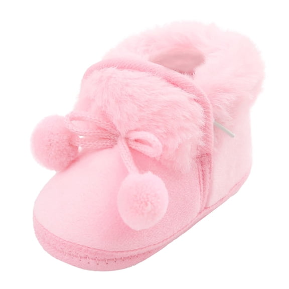 Baby Shoes Fashion Plush Warm Baby Booties Comfortable Soft Sole Baby Toddler Shoes Warm Cotton Booties Pink 6 Months-9 Months