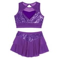 thumbnail image 5 of iiniim Girls 2 Piece Sequin Gym Ballet Lyrical Jazz Dance Outfit Sleeveless Crop Top with Layered Skirt Purple 14, 5 of 7