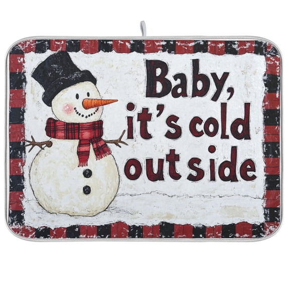 BZSMCE Dish Drying Mat Snowman with The Words Design Drying Mats