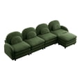 thumbnail image 6 of HUTWIFE 129.1" 4- Seater Teddy Velvet Sofa Green Modular Couch with Ottoman, Curved Back & Lumbar Pillows, 6 of 9