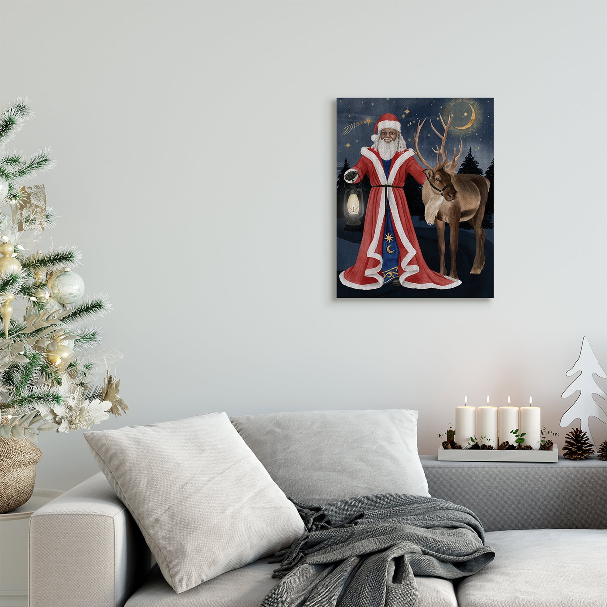 Stupell Industries Santa Claus Under Night Sky Winter Lantern Holiday Painting Gallery Wrapped Canvas Art Print Wall Art, 16 x 20