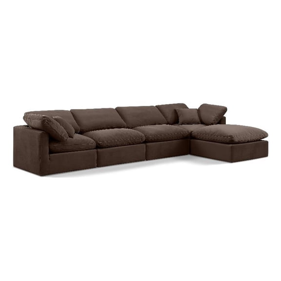 Meridian Furniture Indulge 129" Velvet L-Shaped Modular Sectional in Brown