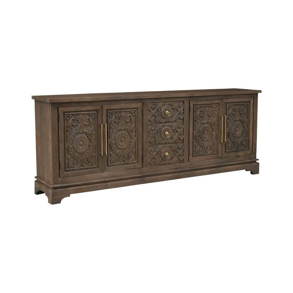 Taran Designs Isabella 3-drawer 4-door Cared Solid Wood Sideboard in Brown