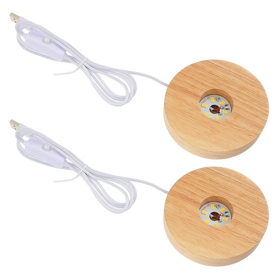 unbranded 2pcs LED Light Display Base Wooden Lighted Base Stand for Crystal Sphere Display