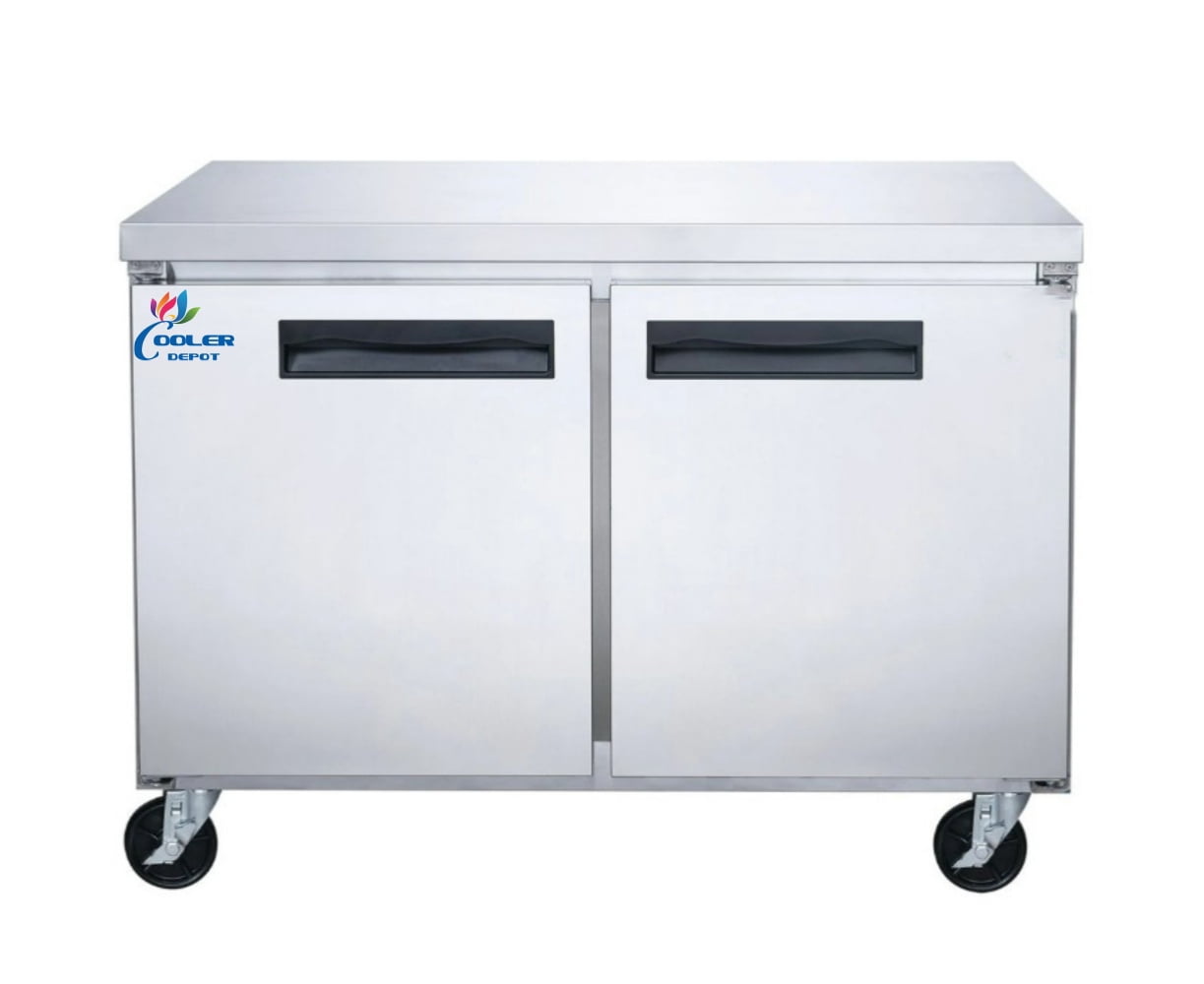 48 inch 13 cu.ft, 36 1/4" heigh Commercial Undercounter  refrigerator, 2 Solid Doors, stainless steel exterior, NSF certified.