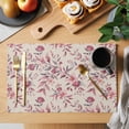 thumbnail image 2 of Retro Pink Flower Placemats Set&nbsp;of&nbsp;6 Leaf Country Watercolor Linen Texture Heat Insulation Washable Place Mats, Non-Slip Table Mats for Dining Table Party Kitchen Decor,13x19 Inch, 2 of 9