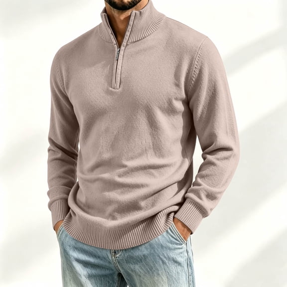 Men's Quarter Zip Sweater Mock Neck Soft Cotton Casual Pullover