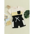 thumbnail image 3 of Biekopu 2Pcs Baby Boy Summer Outfits Short Sleeve Striped Print Tops + Pocket Shorts Set Toddler Clothes, 3 of 9