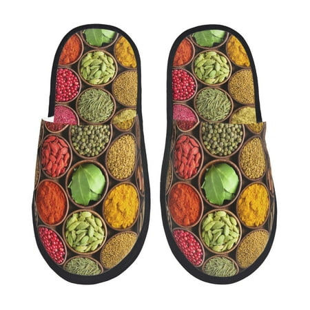 Balery Spices And Herbs Slient Indoor Furry Fleece Comfort House Shoes Soft Non-Slip Home Shoes Cotton slippers House Slippers-- Large