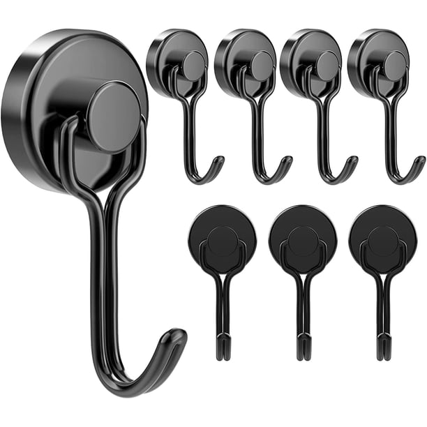 Paquete de 8 ganchos magnéticos resistentes para colgar, ganchos de neodimio resistentes con base resistente a arañazos, ganchos giratorios para refrigerador, camarotes de crucero, pared, parrilla,