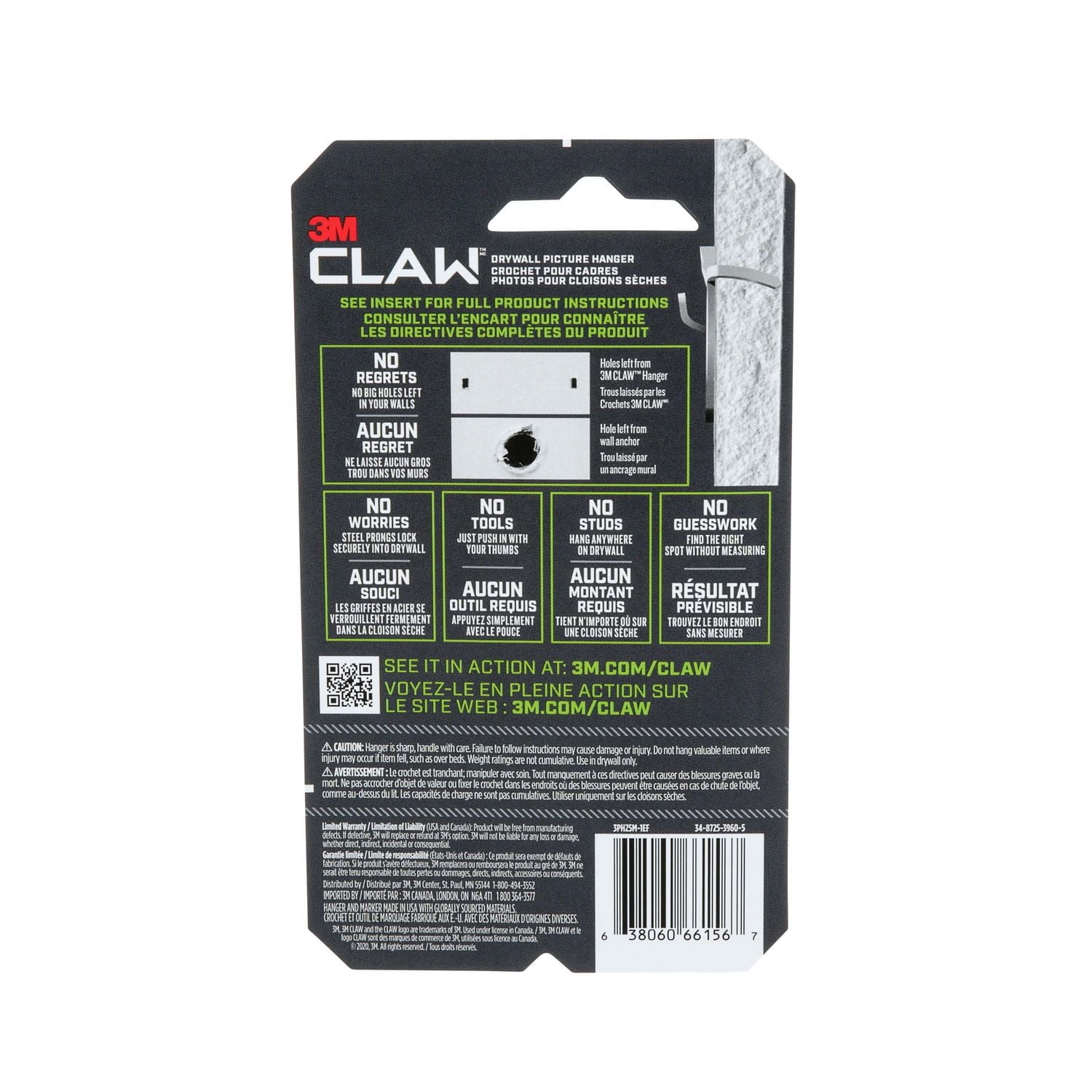3M™ CLAW Drywall Picture Hanger with Temporary Spot Marker 3PH25M-1EF, Holds 25 lbs