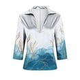 thumbnail image 4 of 3/4 Length Sleeve Womens Tops Satin Vintage Floral Print Shirts Lapel Collar V Neck Blouses Silky Dressy T-Shirt Business Casual Outfits Going Out Tops 2026 Spring Summer Top, 4 of 6