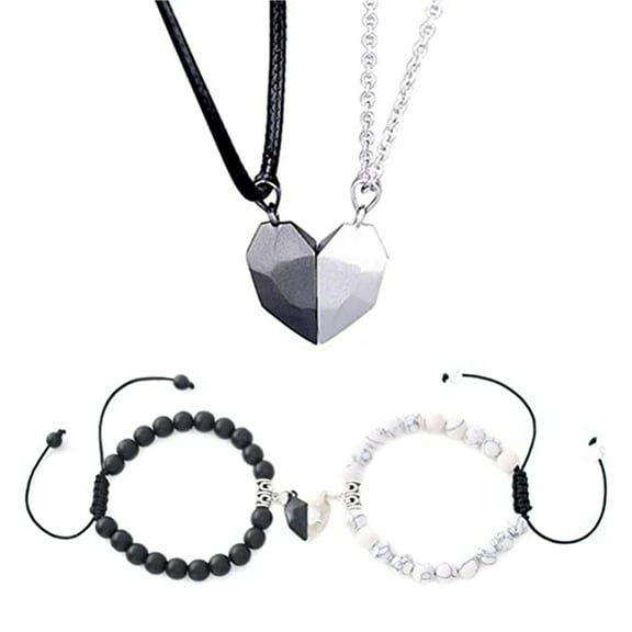 YIEMEEN 4Pieces Half of Heart Attraction Matching Bracelet Magnetic Couple Necklace