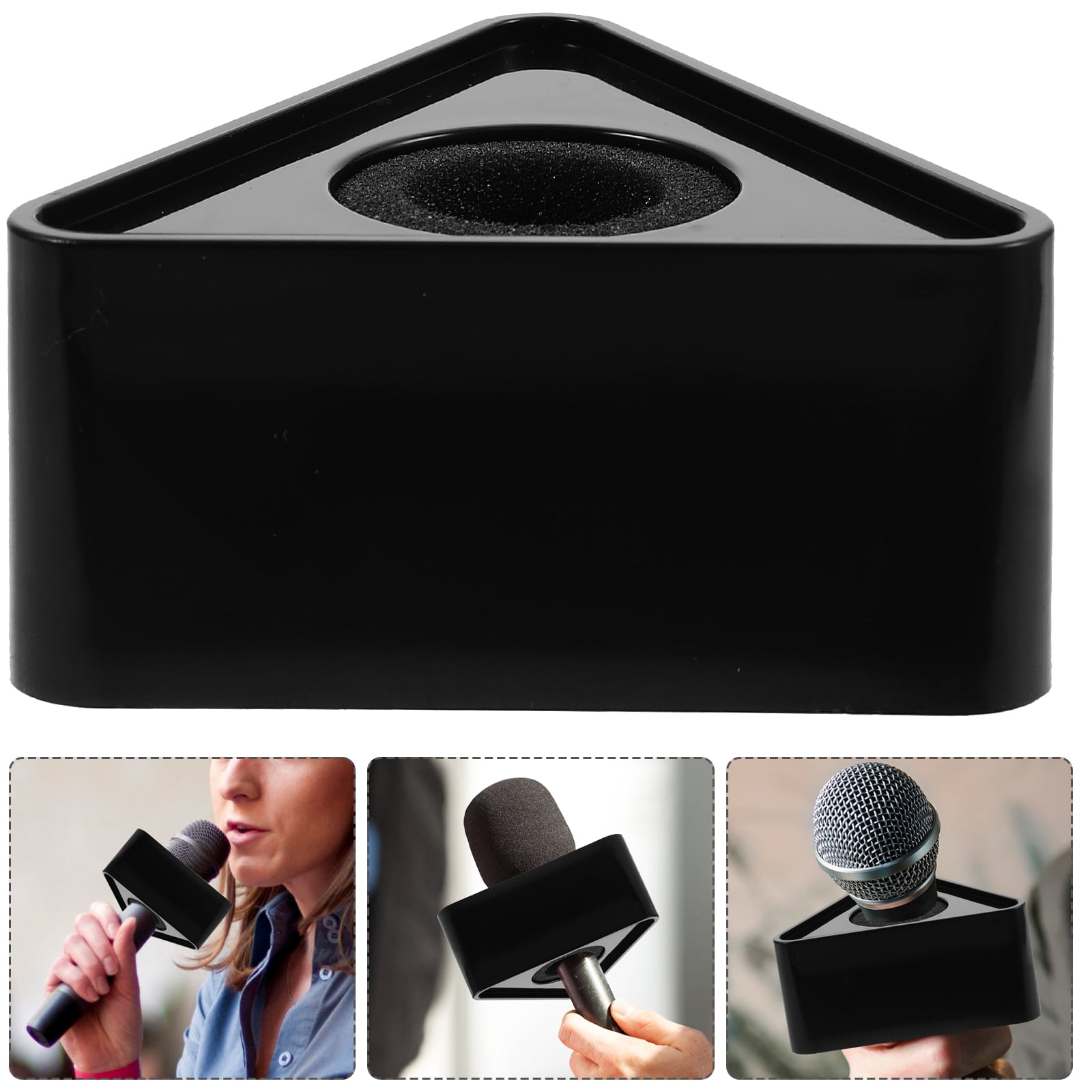 Shuliwen Microphone Flag Station ABS Mic Triangle Square Shaped Interview Logo 2Pcs