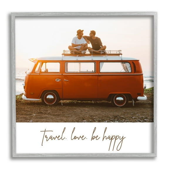 Stupell Industries Travel Love Happy Phrase Retro Beach Van Romance, 12 x 12, Design by Birch&Ink