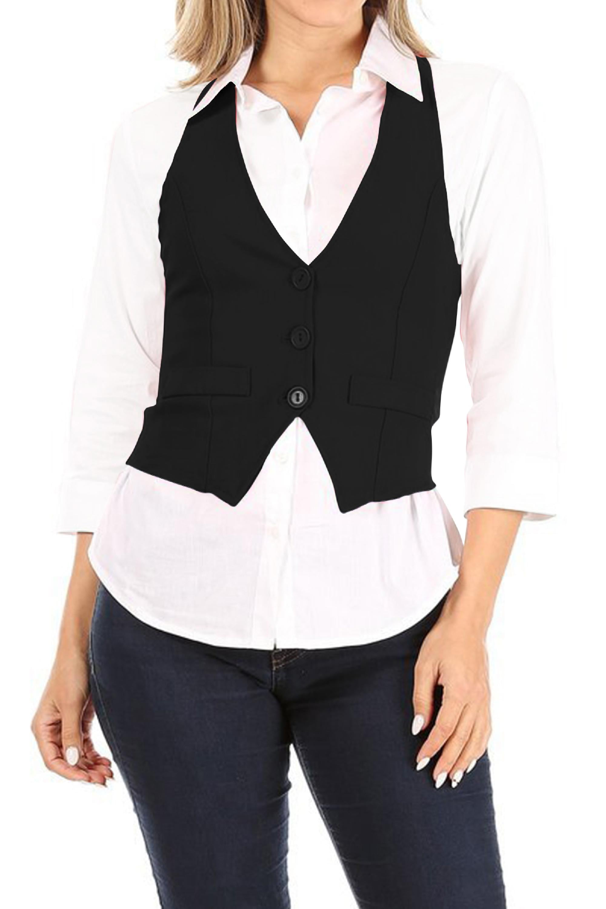 MOA COLLECTION Women's Casual Button Down Racerback Belt Slim Tuxedo Suit  Vest Top S-3XL (Pack of 2)