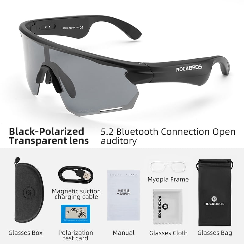 ROCKBROS Sunglasses Bluetooth Polarized Outdoor Electronic Sunglasses for Running/Driving/Cycling/Business