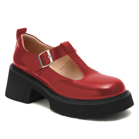 FSJ Women Classic Round Toe Strap Buckle Mary Jane Pumps Shoes Size 8 Red