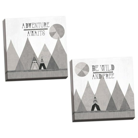 Gango Home Decor Contemporary Southwest Geo II & III BW by Veronique Charron (Ready to Hang); Two 16x16in Hand-Stretched Canvases