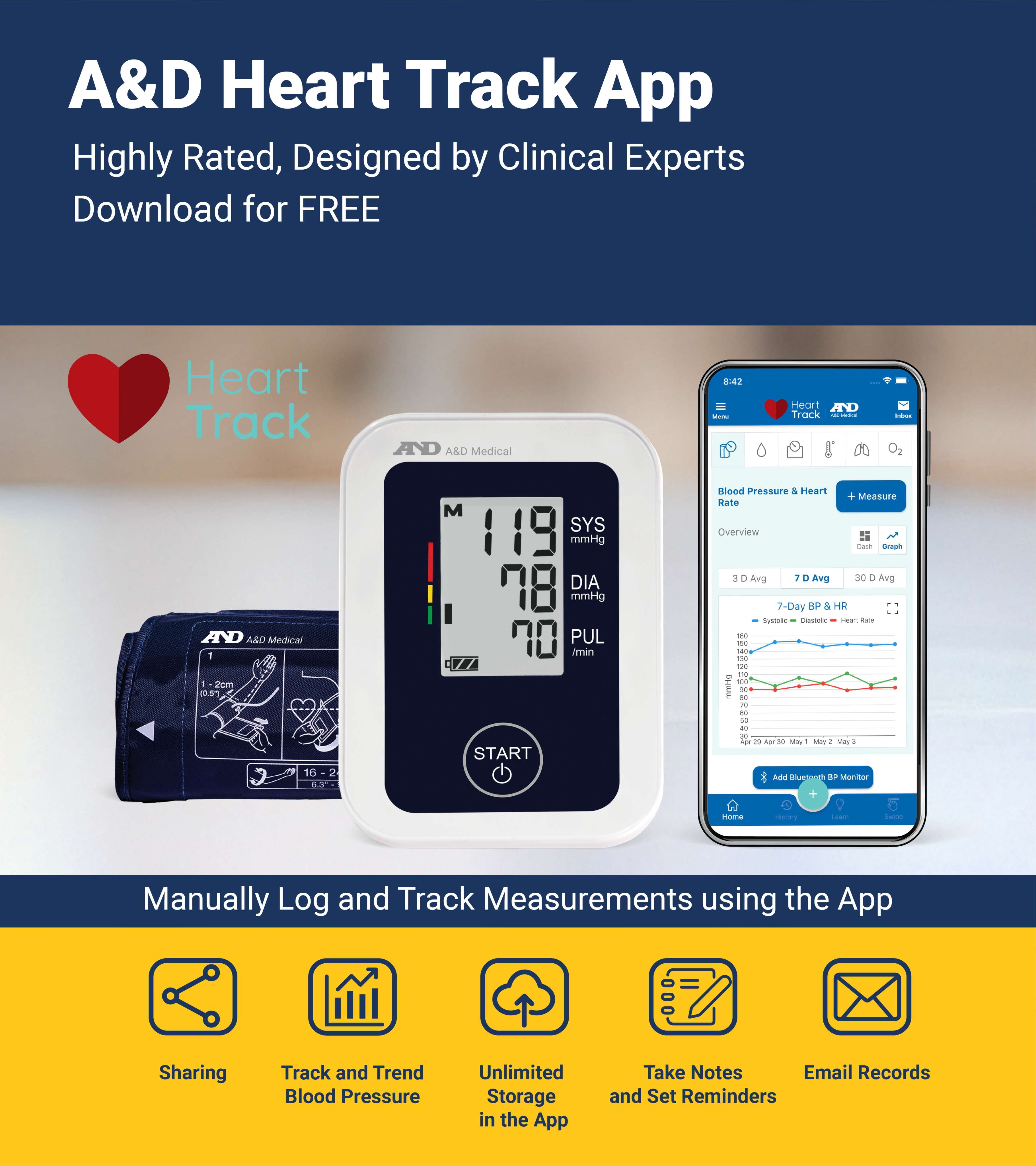 A&D Medical UA-651SAC Heart Rate Detection Digital Upper Arm Blood Pressure Monitor with Small Cuff