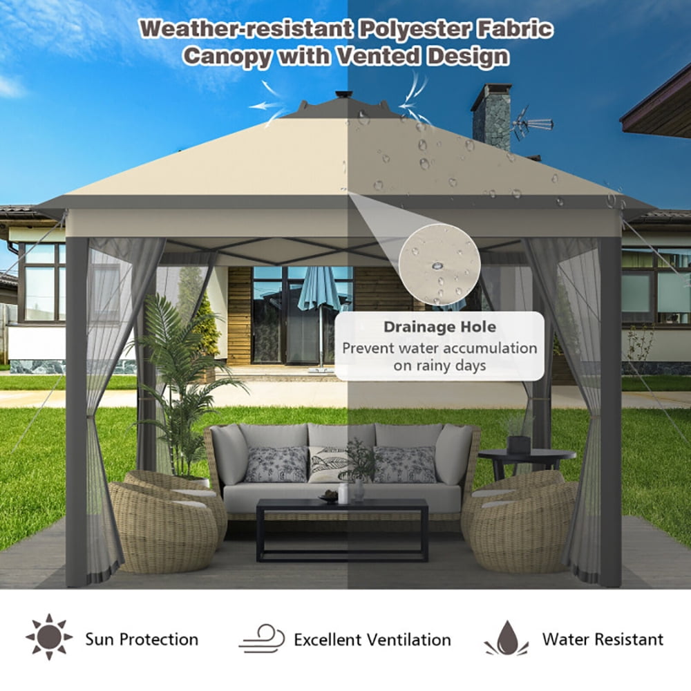 Aimee Lii 11 x 11 Feet Portable Outdoor Patio Folding Gazebo with Led Lights, Backyard Canopy Gazebo, Coffee Aimee Lii 11 x 11 Feet Portable Outdoor Patio Folding Gazebo with Led Lights, Backyard Canopy Gazebo, Coffee