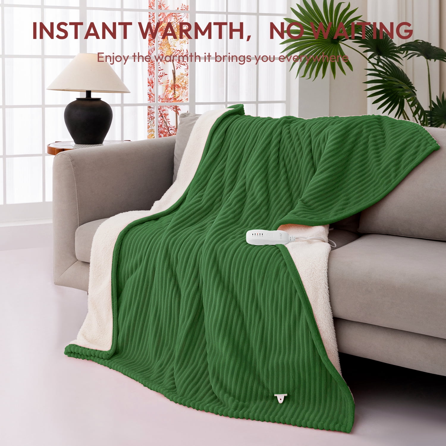 GOTCOZY Heated Blanket Electric Throw - 50"x60" Heating Blanket with 3 Hours Auto-Off and 5 Heat Levels ETL Certified Soft Flannel,Machine Washable (Green)