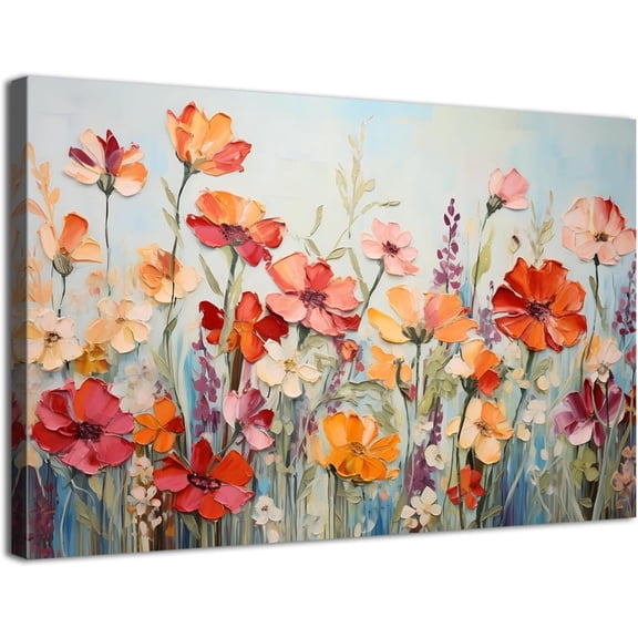 Wildflower Wall Art Colorful Floral Pictures Framed Printed Art for Bathroom Nature Botanical Canvas Prints Poster Modern Abstract Flowers Painting Artwork Living Room Bedroom Home Decorations