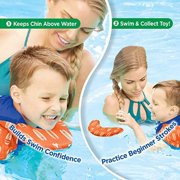 SwimSchool Swim Trainer Vest with UPF50 Shoulder Sleeves, Stretchable Fabric, Flex-Form Design, Adjustable Safety Strap, Medium/Large, Up to 50 Lbs., Blue/Orange