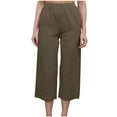 thumbnail image 4 of Hicidod Womens Capri Pants Linen Lightweight Wide Leg Cropped Pants Trendy Solid Elastic High Waist Straight Casual Trouser for Summer, 4 of 7