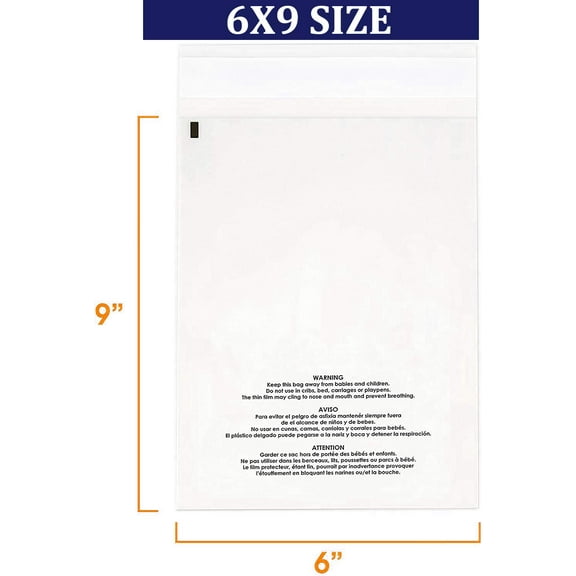 Poly Bags II 400 Count - 6” X 9” Self Seal Clear Poly Bags with Suffocation Warning for Packaging, Shipping & FBA , WFS - Permanent Adhesive