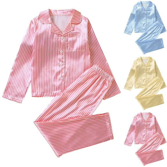 Agkizg Toddler Baby Girls Summer Pajama Sets,Sleepwear for Kids,Fashion Casual Solid Long Sleeved Top and Pants Two-piece Set Light Blue 9 Years