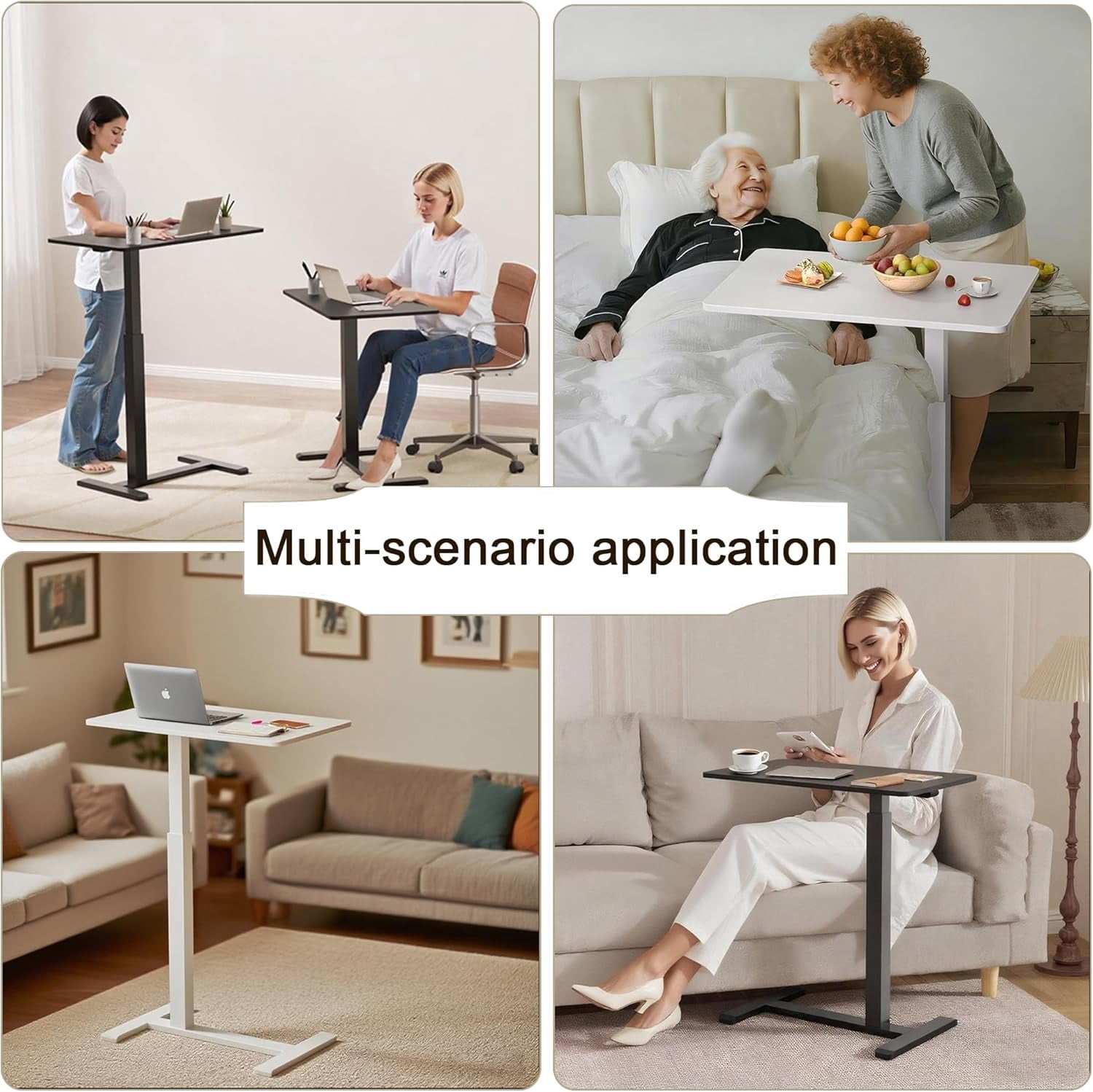 JessieMal Mobile Standing Desk with Wheels,Pneumatic Laptop Desk Height Adjustable,Rolling Teacher Overbed Bedside Table for Home,Office,Classroom,Black