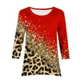thumbnail image 6 of Leopard Print Tunic Tops for Women Scooped Neck 3/4 Sleeve Shirts Irregular Hem Tees Vintage Printed Tee Shirts Dressy Causal Tunic Blouses Summer Outfits 2025, 6 of 6