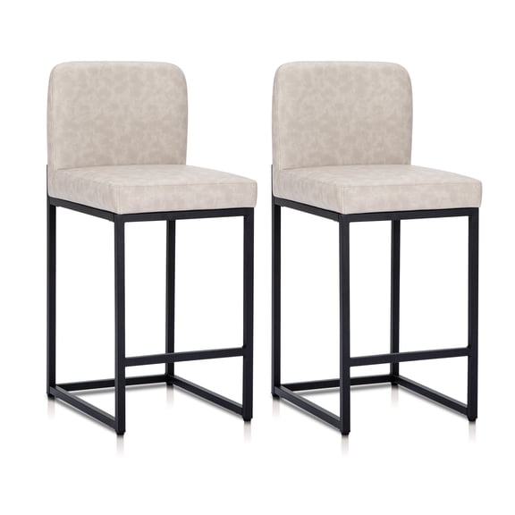 Sophia & William 24.6" Bar Stools Set of 2 PU Leather Counter Height Bar Stools with Back Modern Counter Height Chair for Kitchen Island, White