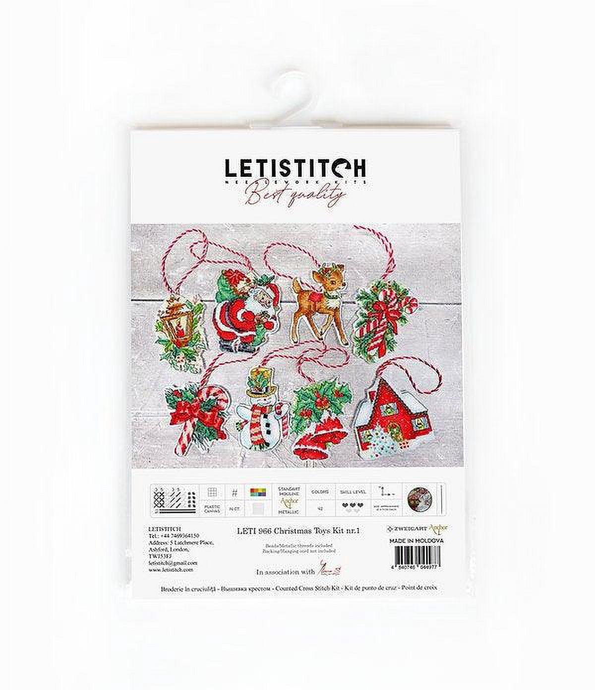Counted Cross Stitch Kit By Letistitch Christmas Toys Ornaments Plastic Canvas Red Needlework