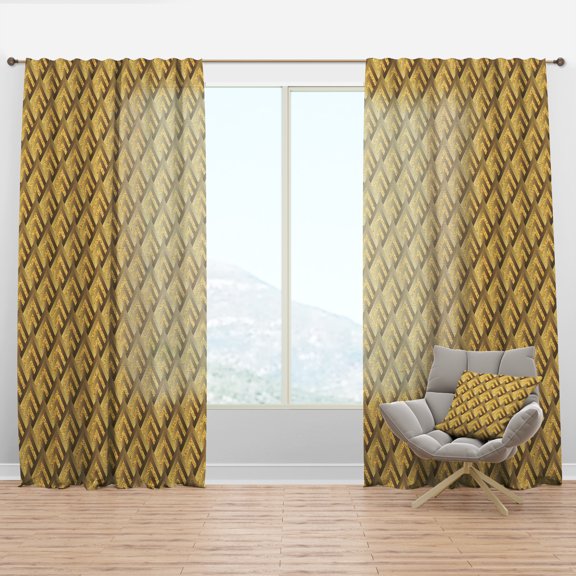 Designart 'Plaid Golden pattern' Mid-Century Modern Curtain Panel