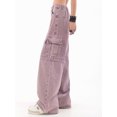 thumbnail image 4 of Pantalones vaqueros para mujer, estilo safari, estilo americano, retro, morado, con bolsillos, combinables, elegantes, para verano, holgados, para estudiantes., 4 of 5