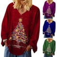 thumbnail image 3 of QAFOPEH Women Christmas Tree Printed V Neck Long Sleeve Solid Color Top, 3 of 3