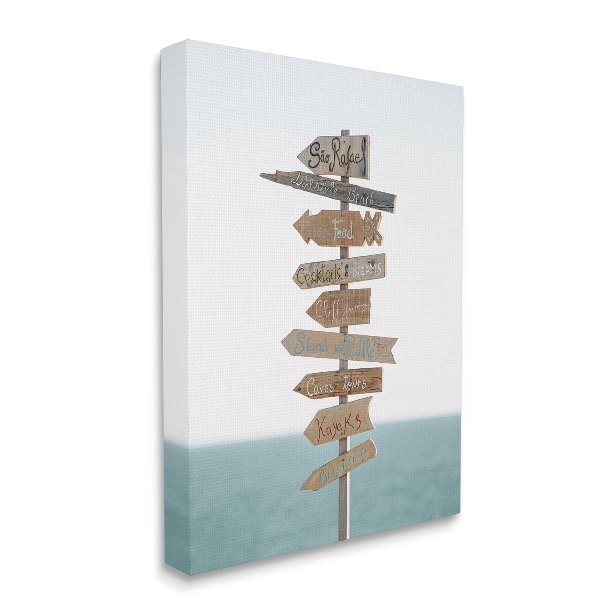 Stupell Industries Nautical Beach Direction Sign Coastal Photography Gallery Wrapped Canvas Print Wall Art
