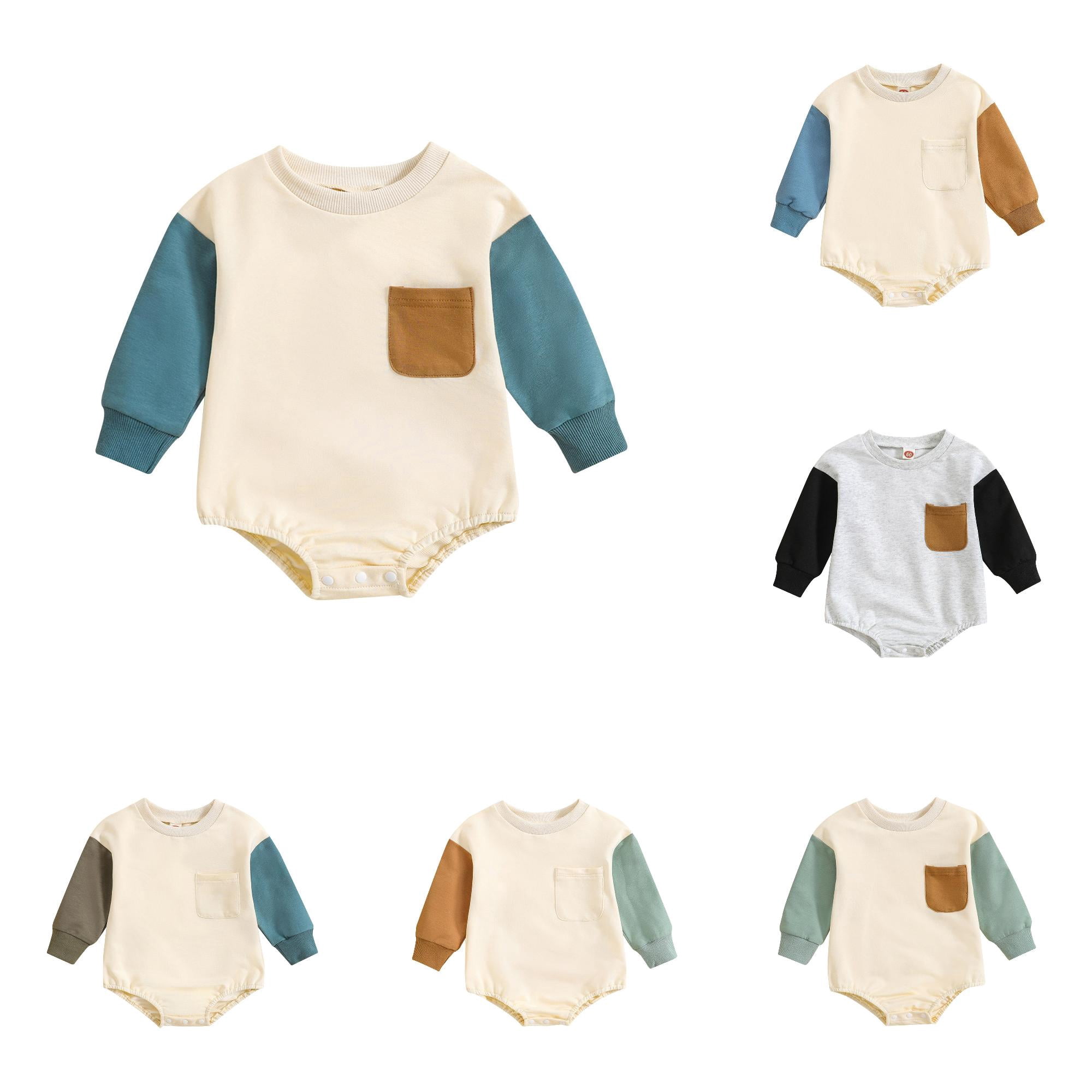 GobdXE Color Block Pocket Raglan Long Sleeve Loose Baby Bodysuit Minimalist Bubble Onesie Size:0-3 Months