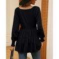 thumbnail image 4 of Temofon Womens Long Sleeve Tunic Tops 2024 Casual Puff V-Neck Pleated Flare Blouse T-Shirts with Smocked Cuffs fall clothes BLACK, 4 of 5