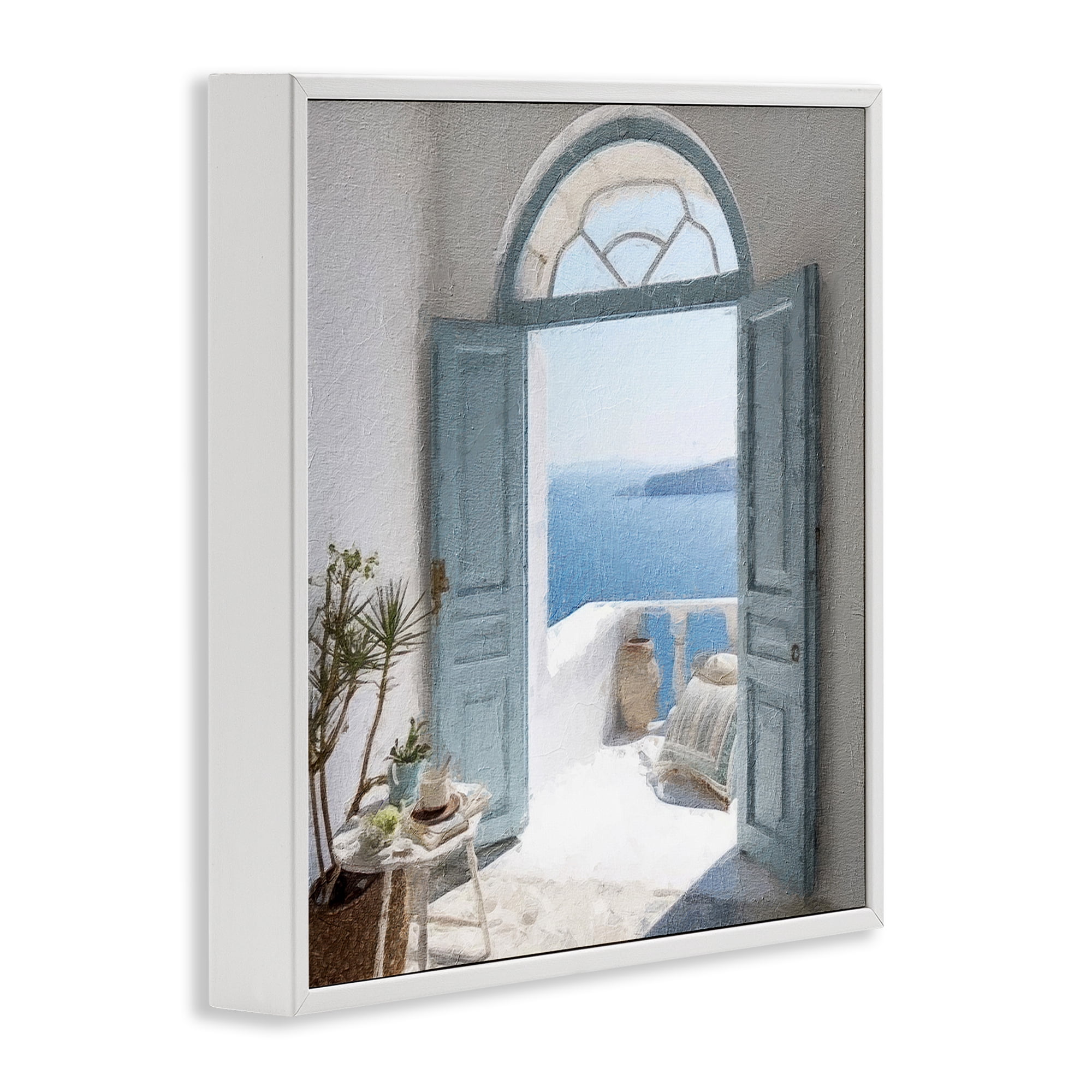 Stupell Industries Open Doorway to Sea Town & City Painting White Framed Art Print Wall Art, 24 x 24