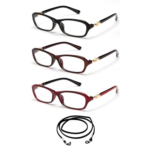 3 Pack Newbee Fashion- "Butterfly" Thin Design Gold Emblem Reading Glasses with Lanyard  1.00