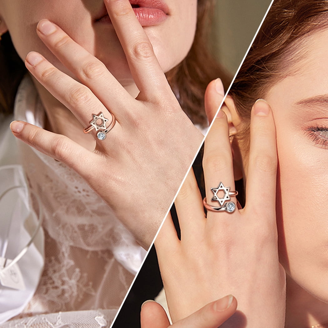 925 Sterling Silver Star of David Ring CZ Adjustable Women Men Magen David Star Judaic Jewelry Gifts