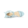 thumbnail image 4 of BLISSFUL STEP Women's Open Toe Lace up Sandals Mid Block Heels Sandals Sky Blue 7, 4 of 7