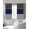 thumbnail image 2 of Blackout Curtains for Bedroom, Navy Blue Grey Striped Room Darkening Window Drapes for Living Room, Farmhouse Modern Thermal Insulated Grommet Curtains, 52x96 inch, 2 Panels, 2 of 9