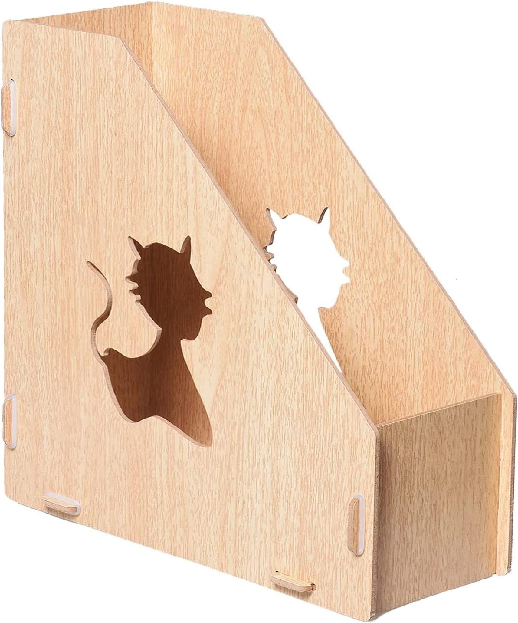 Magazine File Holder, Wooden Hollow Cat Desktop File Organizer, Heavy ...