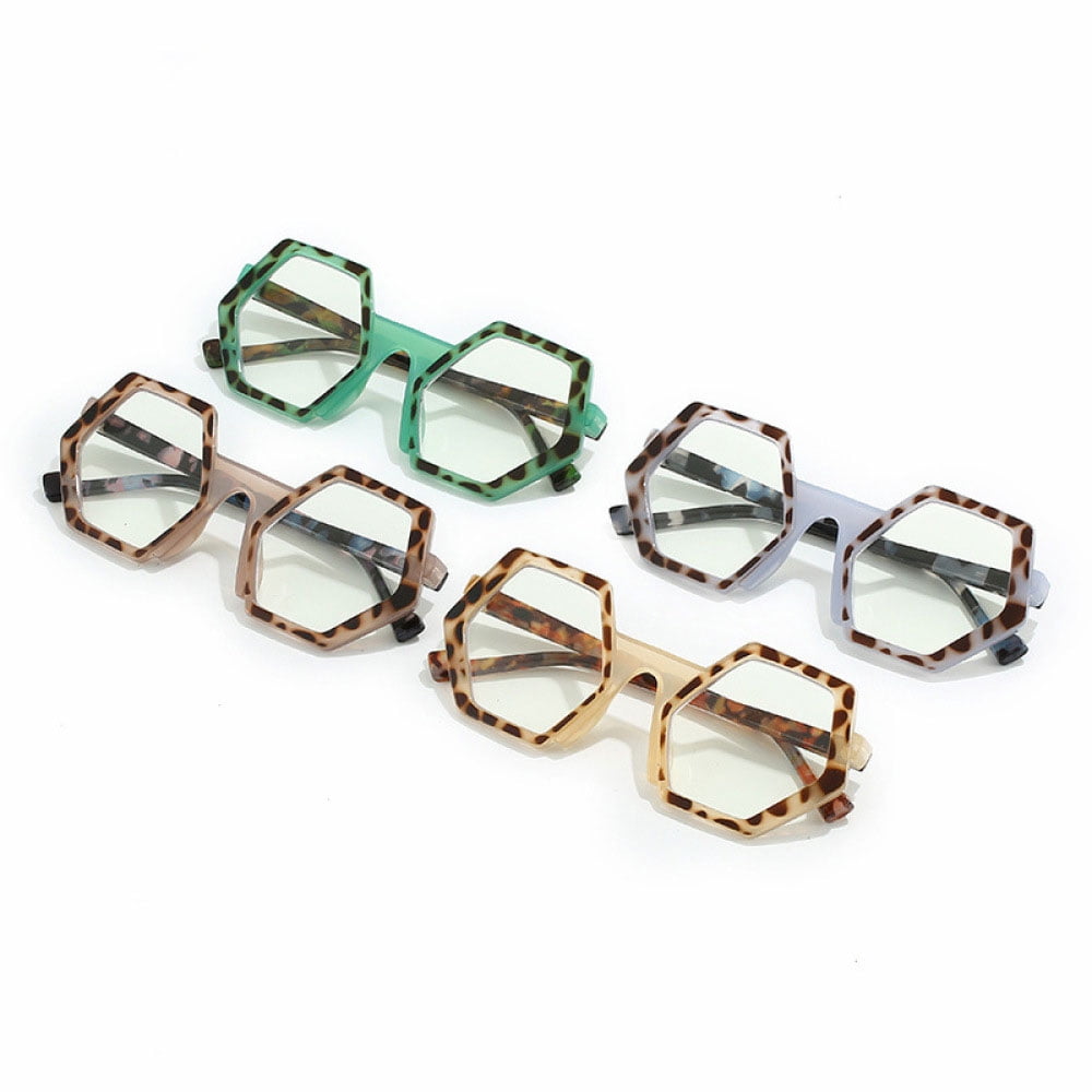 4 Pairs of Polygon Blue Light Blocking Reading Glasses 3.00 Oversized Tortoiseshell Presbyopic Glasses Stylish Candy Color Spring Hinge Readers +3.00